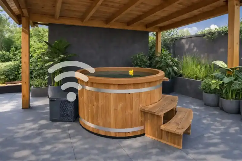 Ticra Thermowood hottub met externe wifi-geïntegreerde 5 kW warmtepomp
