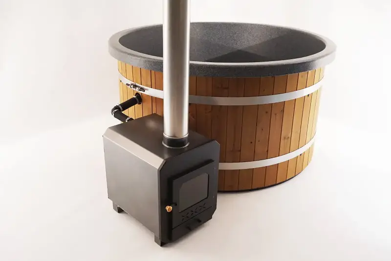 Product 180 cm diameter Ticra Thermowood hottub met externe 45 kW houtgestookte kachel