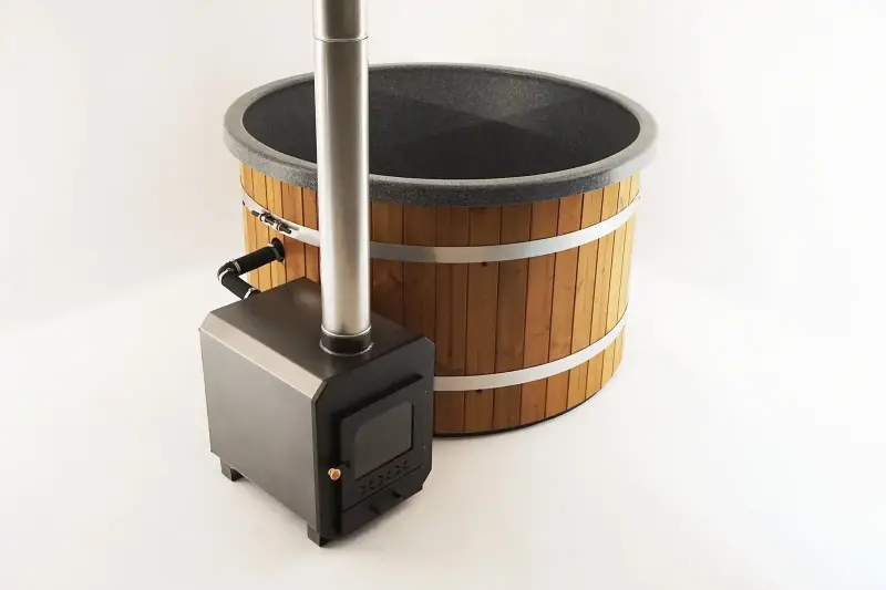 Product 160 cm diameter Ticra Thermowood hottub met externe 45 kW houtgestookte kachel