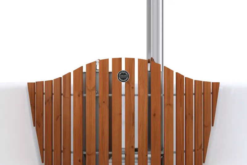Vooraanzicht van de interne RVS kachel van de Skargards Panel hottub