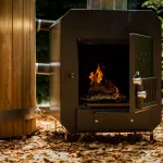 45 kW externe houtgestookte hottubkachel die brandt met een mooi vuurtje