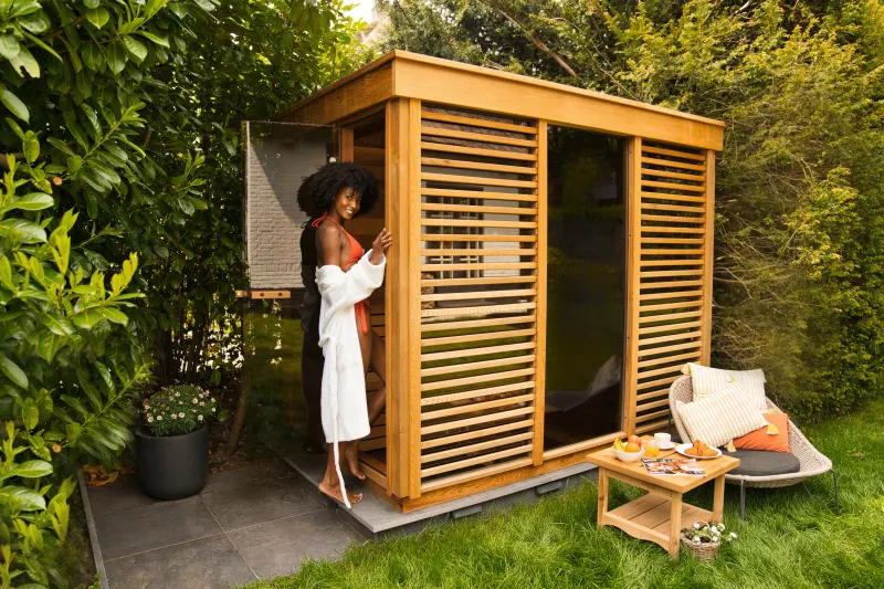Sauna für Campingplätze, Ferienparks und Freizeitunternehmen als Wellnesslösung für mehr Komfort, höhere Gästezufriedenheit und ganzjährige Vermietung.