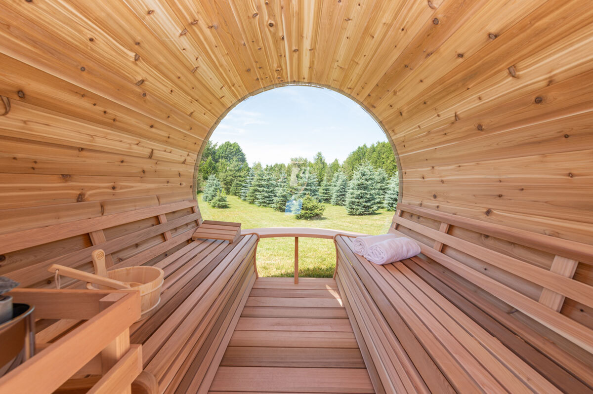 Red Cedar Knotty Barrel Sauna with Adjustable Benches and Electric Heater
